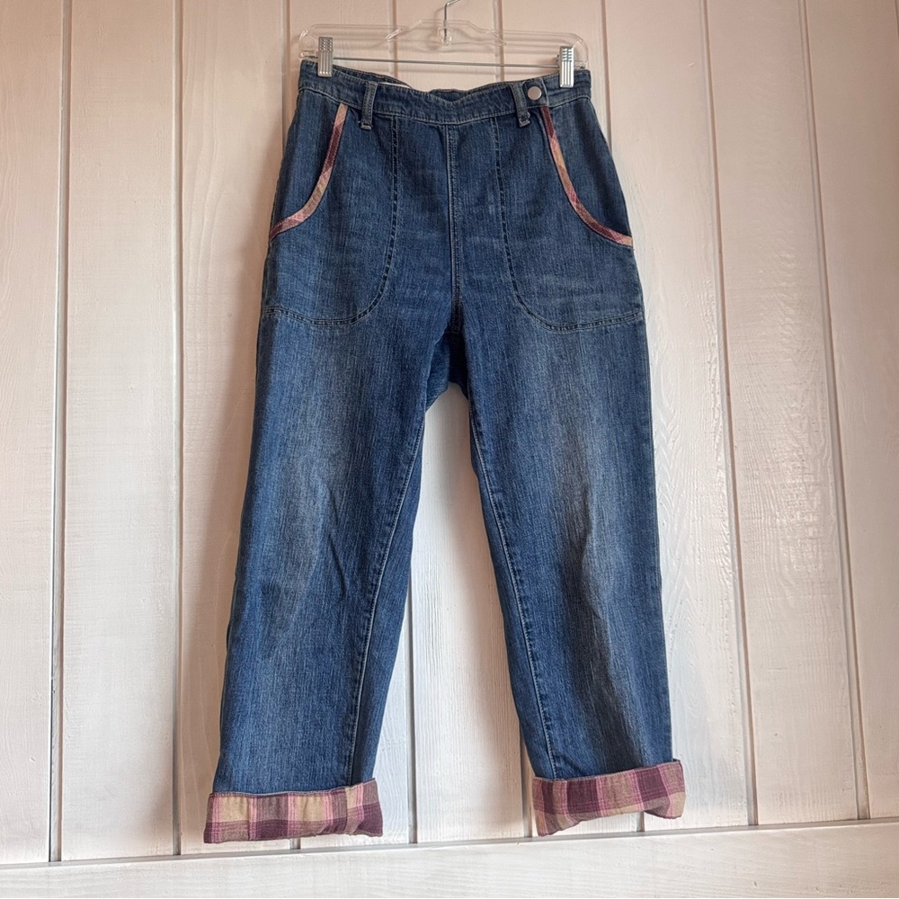 Anthropologie Pilcro Ultra High-Rise Plaid-Trim Boyfriend Jeans - Picture 3 of 10
